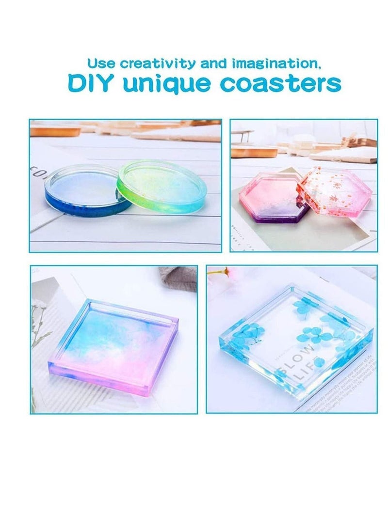 Y&D - 5 Pack Coaster Resin Moulds, Transparent Silicone Mould Include Hexagon, Square, Round Shape Mould, Moulds Epoxy Kit for Casting, Making, DIY Craft - Image 1