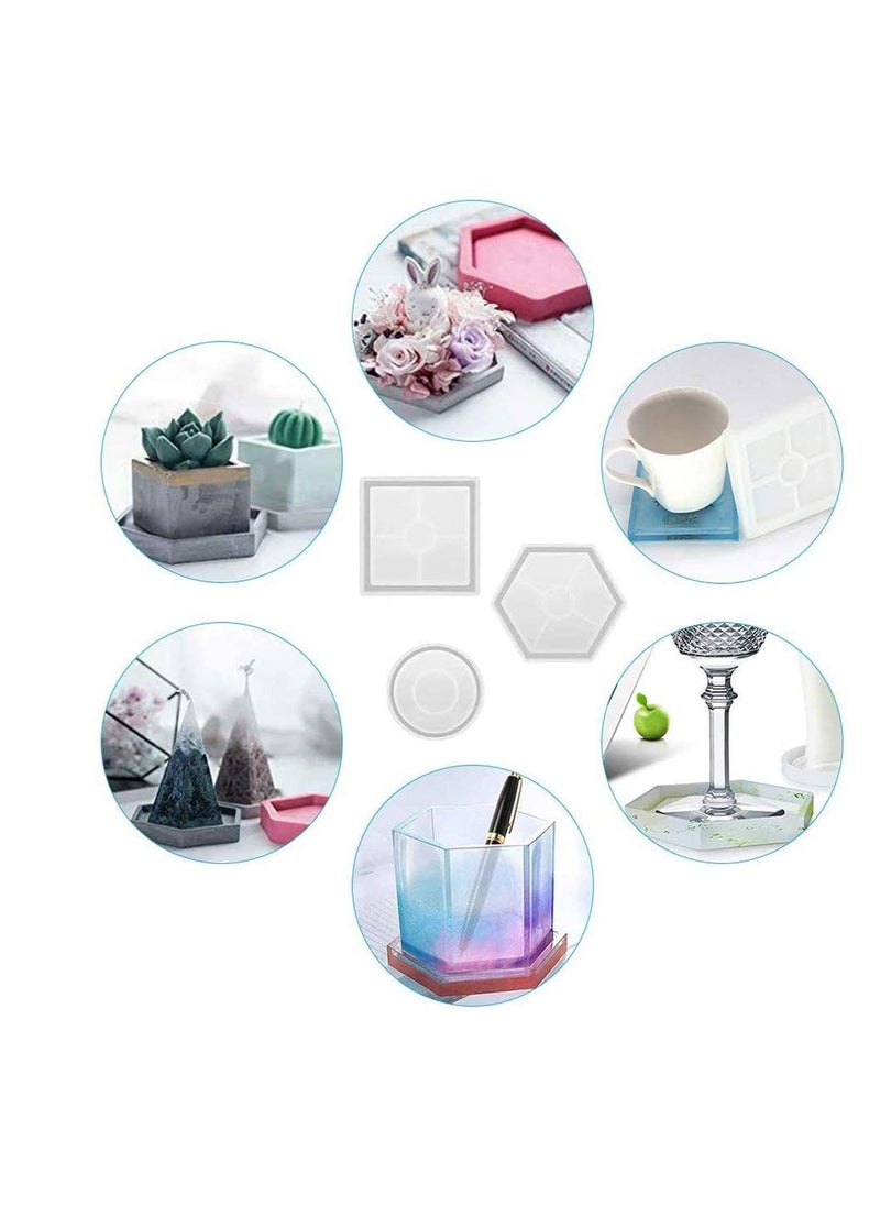 Y&D - 5 Pack Coaster Resin Moulds, Transparent Silicone Mould Include Hexagon, Square, Round Shape Mould, Moulds Epoxy Kit for Casting, Making, DIY Craft - Image 1