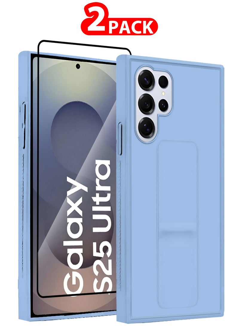 CATANES (for Samsung Galaxy S25 Ultra) 2Packs, Case Premium PU Leather with Stand Function, Shockproof and Anti Scratch Finger Grip Case Cover with 1 Shock Proof Screen Protector / Light Blue  - Image 1