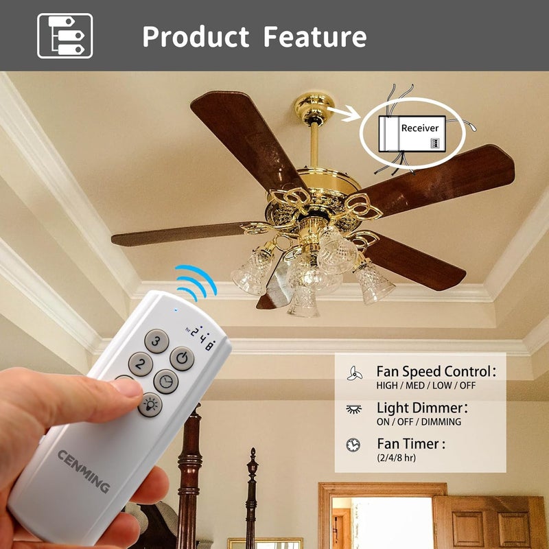 CENMING 63T Universal Ceiling Fan Remote Control Kit for Harbor Breeze Hunter Hampton Bay, 3-Speed Light Dimmer Timer, Suitable for 110V AC Ceiling Fan Light - Image 2
