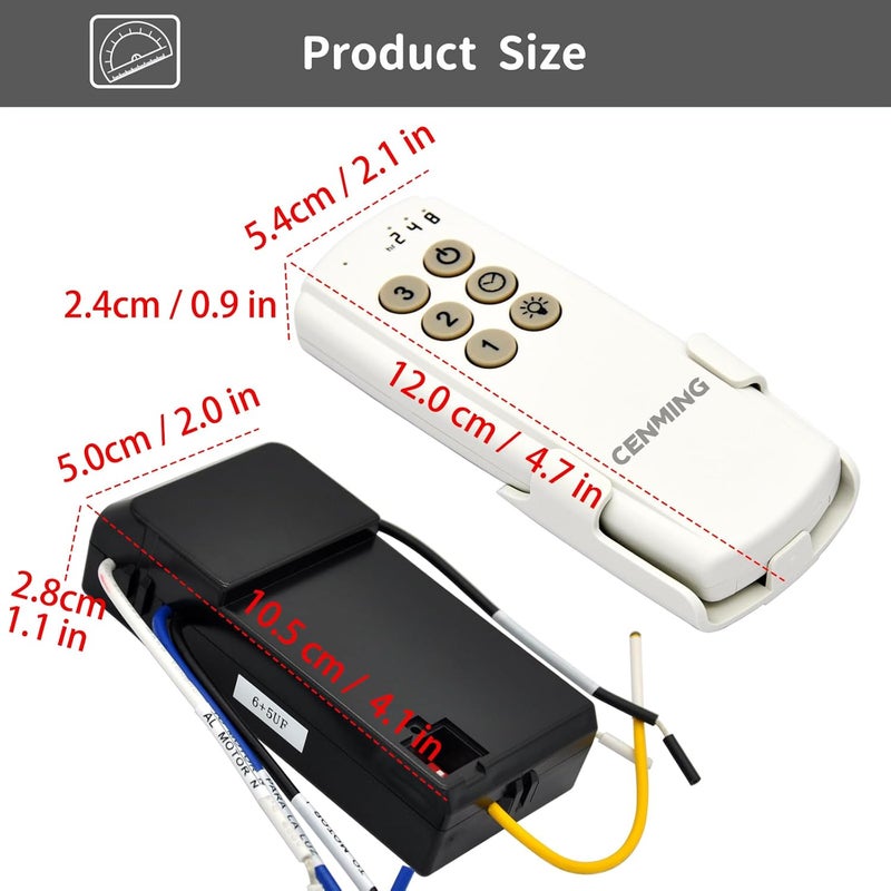 CENMING 63T Universal Ceiling Fan Remote Control Kit for Harbor Breeze Hunter Hampton Bay, 3-Speed Light Dimmer Timer, Suitable for 110V AC Ceiling Fan Light - Image 5
