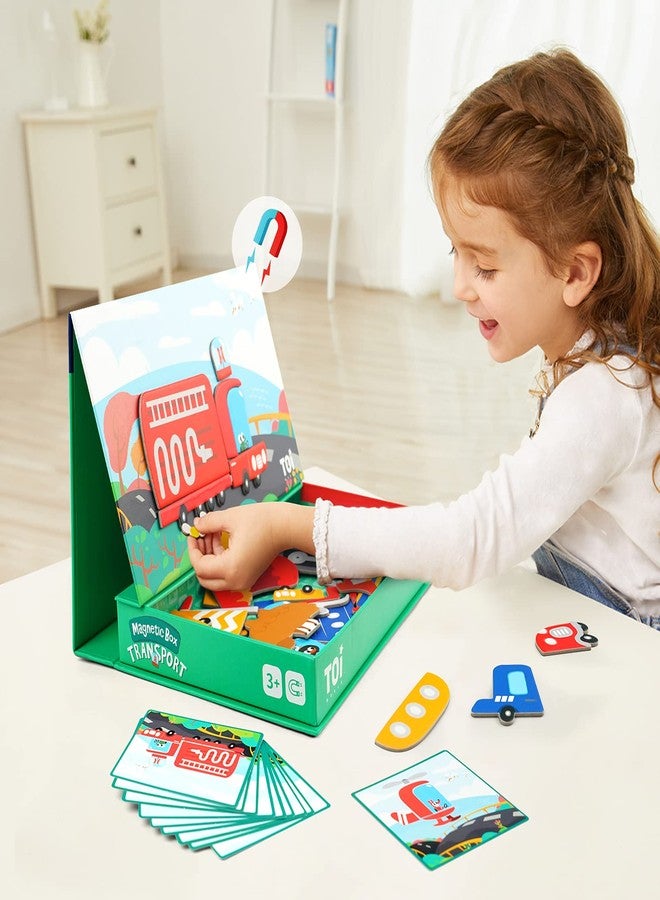 Toi Kids Magnet Toys Magnetic Jigsaw Puzzle Boxes with Game Board for Kids Ages 3-8, Portable Travel Game, Transport - Image 2