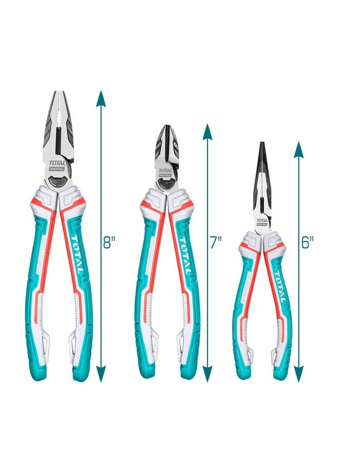 توتال المجموع - مجموعة من 3 كماشة معززة - تتضمن: كماشة عالمية واحدة 180 مم، كماشة قطع واحدة 160 مم، كماشة مسطحة واحدة 160 مم - كروم فاناديوم - حماية من السقوط - الصيانة والتجديد - Image 3