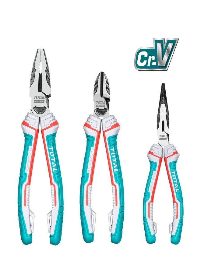 توتال المجموع - مجموعة من 3 كماشة معززة - تتضمن: كماشة عالمية واحدة 180 مم، كماشة قطع واحدة 160 مم، كماشة مسطحة واحدة 160 مم - كروم فاناديوم - حماية من السقوط - الصيانة والتجديد - Image 2