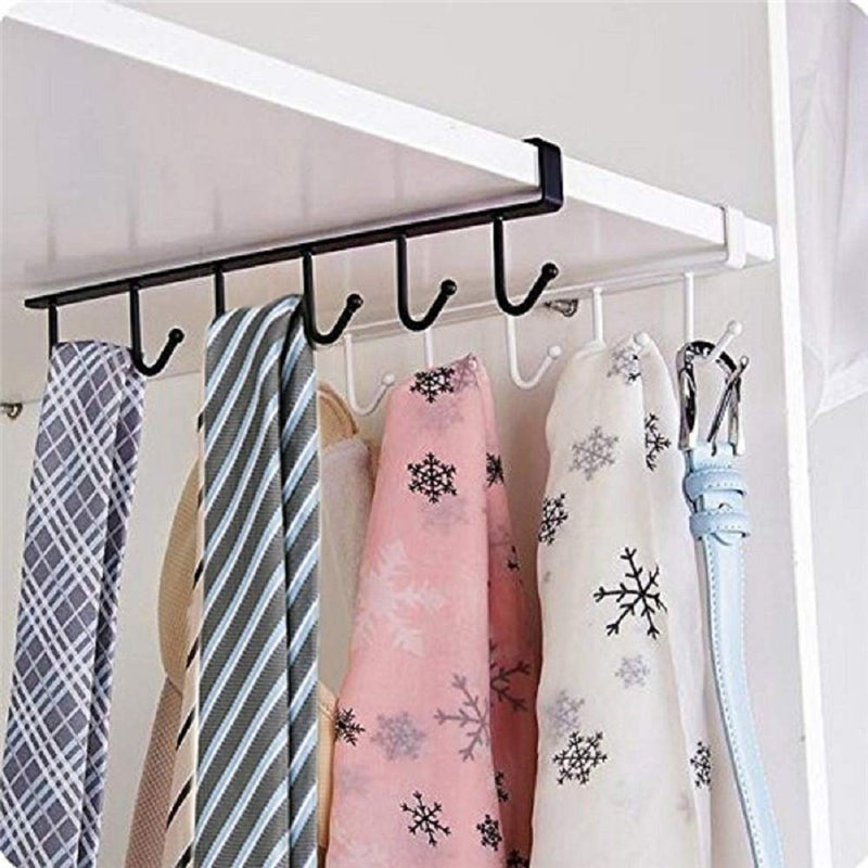 Vaoza VAOZA Stainless Steel 6 Hook Under Shelf Cabinet Rack for Coffee Cup Mug Wine Glass Tie Hooks Keys Hooks Hanging Belts Scarf Organizer Kitchen Utensils Holder Rack Nail Free 2 Black - Image 3
