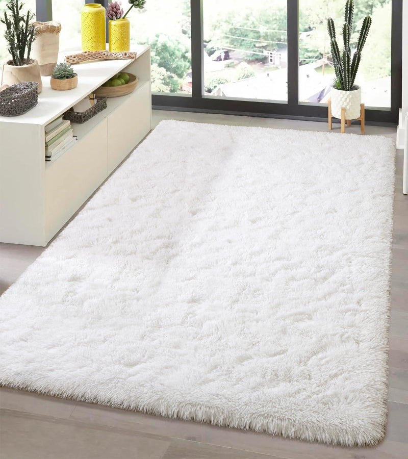 سجاد أنديكور الناعم والف fluffy لغرفة النوم 4 × 6 أقدام سجادة داخلية شاجي فخمة للأطفال الأولاد والبنات والرضع وسكن الجامعات وغرفة المعيشة وديكور المنزل سجادة أرضية بيضاء