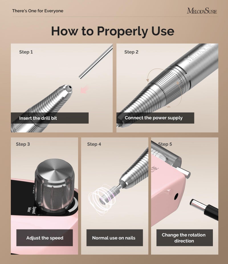 MelodySusie Entry-Level Clip-On Cordless Nail Drill, SC320D 30000RPM Essential E-File with LCD Display for Manicure Shaping & Gel Removal, Perfect for Training, Nail Art Practice & Home Use - Image 4