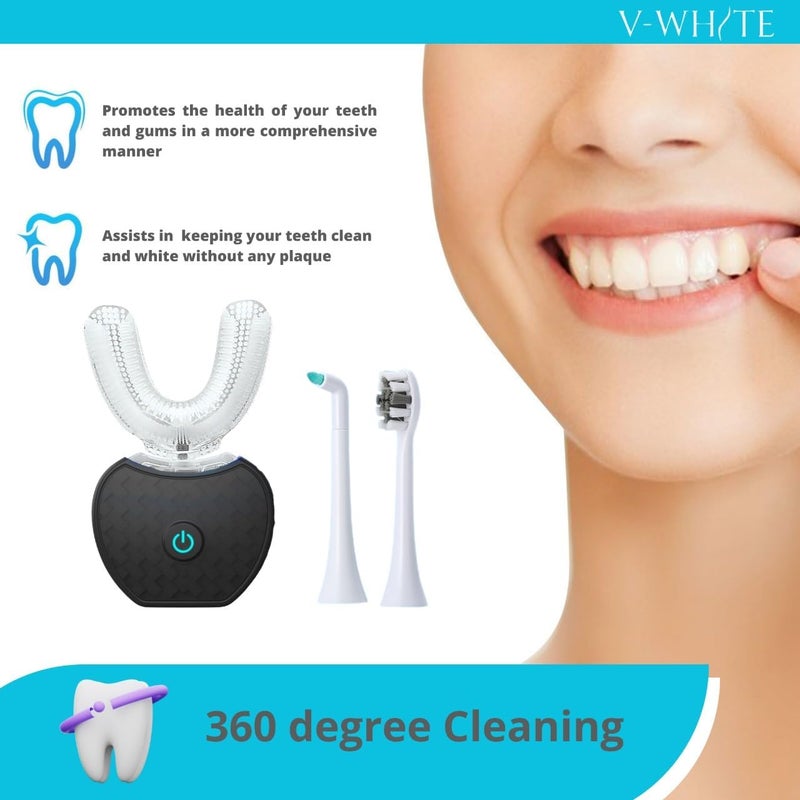 V-White Ultrasonic U-Shaped Toothbrush for Teeth Whitening, Electric Toothbrush For Adults - 360° Mouth Cleansing, Hands Free Gums Protection - Wireless Charging & LED Light -Waterproof IPX7 Certified - Image 4