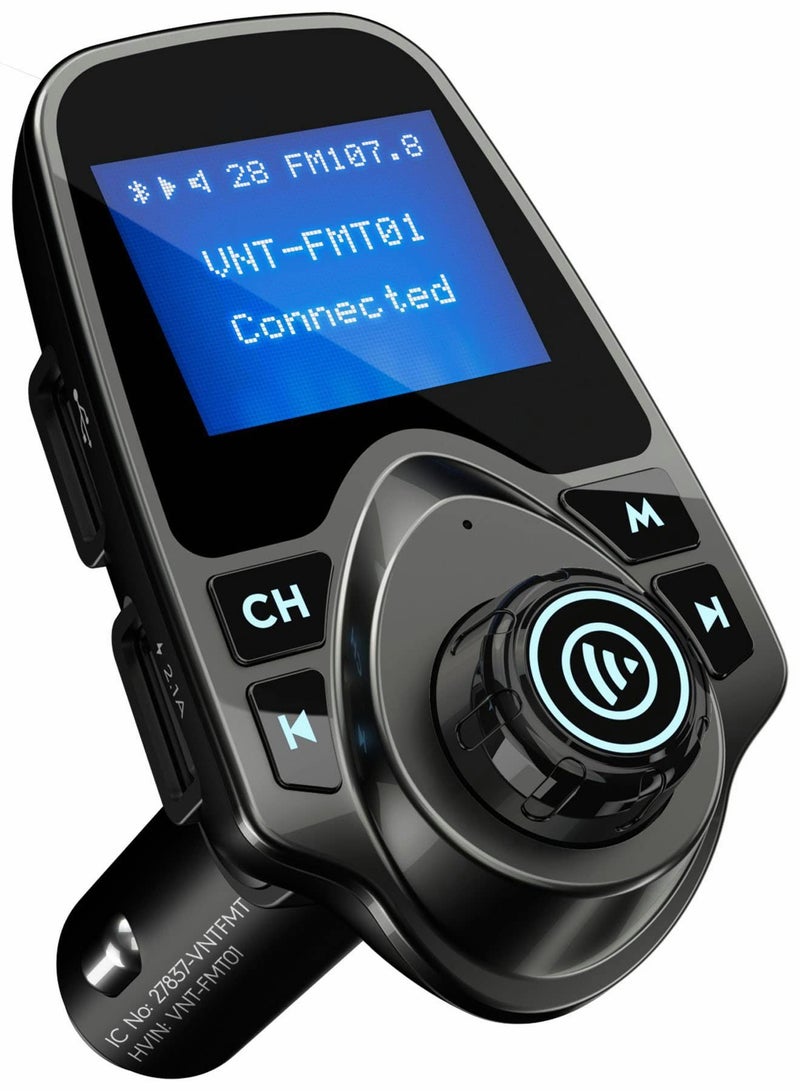 SYOSI Bluetooth FM Transmitter for Car 2022 Upgrade Adapter Kit with Dual USB, SD/TF Card Support, AUX Input, Compatible w/ All Smartphones, iPods - Image 1