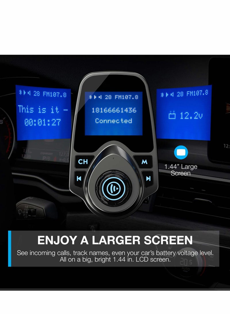 SYOSI Bluetooth FM Transmitter for Car 2022 Upgrade Adapter Kit with Dual USB, SD/TF Card Support, AUX Input, Compatible w/ All Smartphones, iPods - Image 3