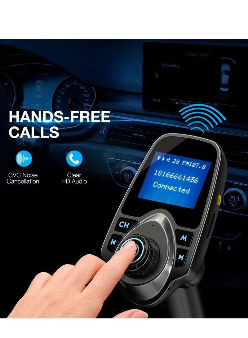 SYOSI Bluetooth FM Transmitter for Car 2022 Upgrade Adapter Kit with Dual USB, SD/TF Card Support, AUX Input, Compatible w/ All Smartphones, iPods - Image 4