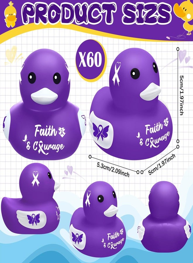 RoundFunny 60 Pcs Purple Ribbon Awareness Gifts Rubber Duck Bulk Domestic Violence Awareness Supplies with Purple Ribbon Gifts for Pancreatic Cancer Alzheimer's Epilepsy Fundraiser and Toys - Image 3