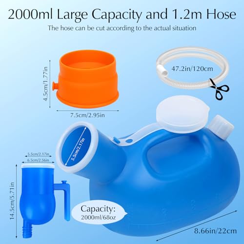 OOCOME Portable Urinals for Men Spill Proof, OOCOME Upgrade Male Urinal Bottle Spill Proof for Seniors, Bedside Urinal with Soft Funnel & Long Hose, for Hospital Wheelchair Bedridden Car and Travel Use - Image 5