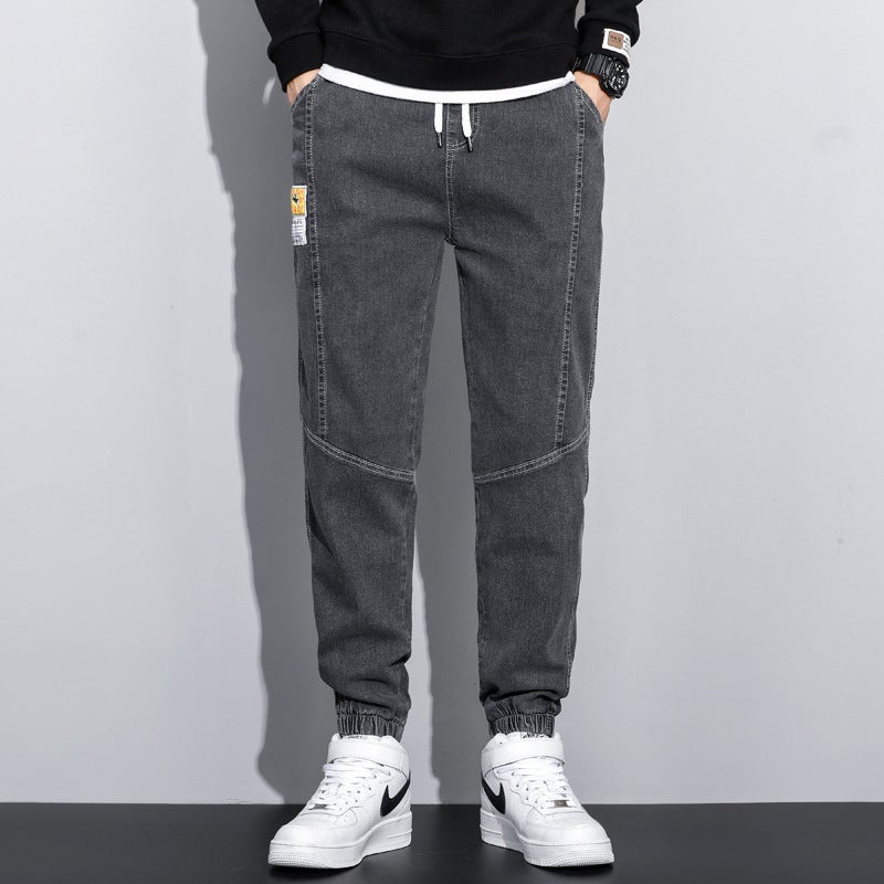 Generic Factory Direct sales 901# cropped elastic waist jeans mens slim fit ankle-tied stretch small straight-leg Korean style fashionable pants Light blue - Image 2