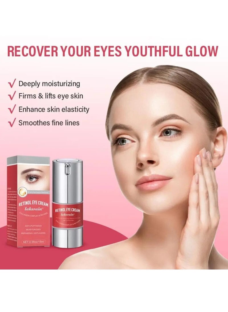 lakerain - Retinol Eye Cream for Dark Circles and Puffiness Anti Aging Eye Stick with Collagen Complex Under Eye Cream for Dark Circles Smooth Fine Lines and Hydrate Eye Repair Under Eye Cream 15ml - Image 1