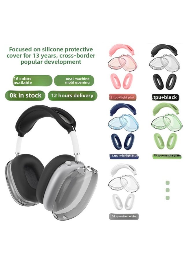 Generic - Suitable For Apple Headphone Case Airpods Max Protective Case Head-Mounted Earphone Case Silicone Protective Cover Case-Color:Max Transparent Midnight Blue 3-piece Set (TPU Shell Set * 1 Pair Of Head Beam Set * 1 Ear Pad Set * 1 Pair)-Applicable Model:AirPodsMax - Image 1