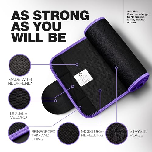 ActiveGear Waist Trainer for Women & Men - Sweat Band Waist Trimmer Belt for a Toned Look - Reinforced Trim and Extra Secure Fastening (Purple Hem, Medium: 8” x 42”) - Image 2