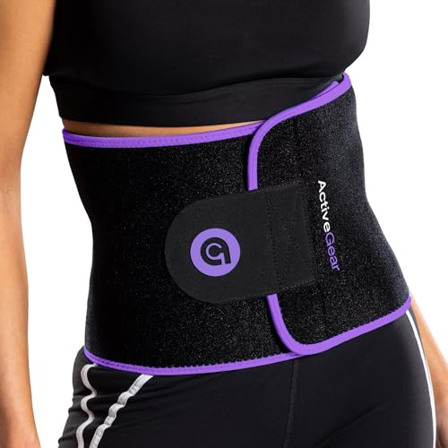 ActiveGear Waist Trainer for Women & Men - Sweat Band Waist Trimmer Belt for a Toned Look - Reinforced Trim and Extra Secure Fastening (Purple Hem, Medium: 8” x 42”) - Image 1