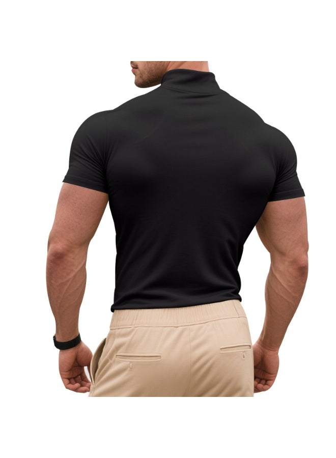 Casual Summer Short Sleeve T-Shirt Men's Slim Fit High Collar Breathable Base Shirt  Short Sleeve Tee - Image 3