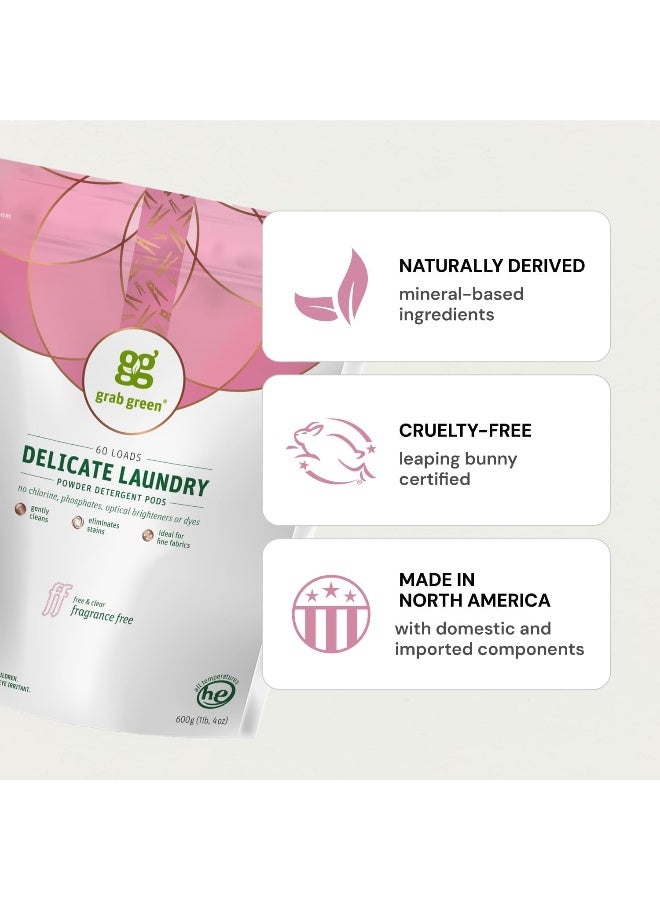 Grab Green Delicate Laundry Detergent Pods, 60 Count, Fragrance Free, Plant and Mineral Based, Gently Cleans, Eliminates Stains, Ideal for Fine Fabrics - Image 3