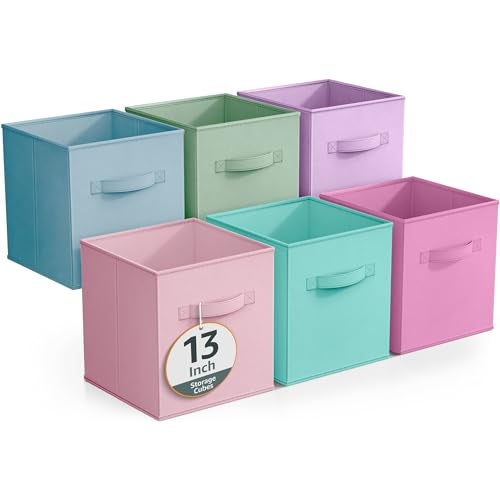 Sorbus Fabric Storage Cubes 6 Foldable Storage Bins for Organizing Pantry Cubbies Toy Box Clothes Storage Closet Organizer 13 Inch Collapsible Cube Baskets for Shelves with Handle - Image 1