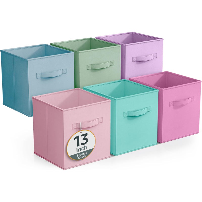 Sorbus Fabric Storage Cubes 6 Foldable Storage Bins for Organizing Pantry Cubbies Toy Box Clothes Storage Closet Organizer 13 Inch Collapsible Cube Baskets for Shelves with Handle - Image 2