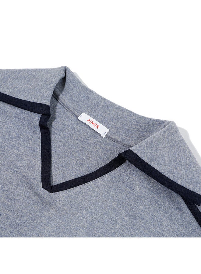 Aimer V-neck Pullover Long Sleeve Two-piece Set Heather Gray Blue 8wb 165 - Image 1