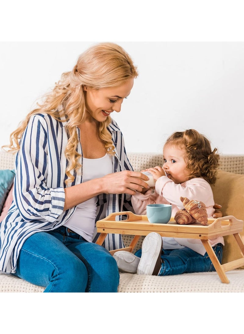 طاولة صينية السرير بأرجل قابلة للطي، تقدم الإفطار في السرير أو تستخدم كطاولة تلفزيون، صينية كمبيوتر محمول، صينية للوجبات الخفيفة - Image 3