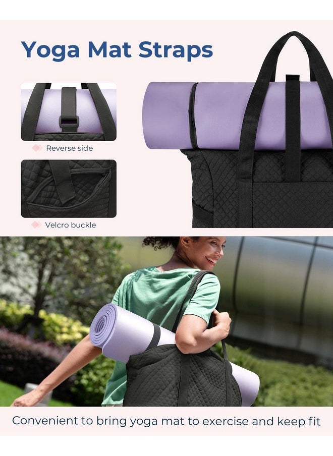 BAGSMART BAGSMART Large Tote Bag For Women, Travel Shoulder Bag Top Handle Handbag with Yoga Mat Buckle for Gym, Work, Travel(Black, Large  - Image 2