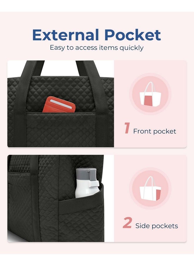 BAGSMART BAGSMART Large Tote Bag For Women, Travel Shoulder Bag Top Handle Handbag with Yoga Mat Buckle for Gym, Work, Travel(Black, Large  - Image 4