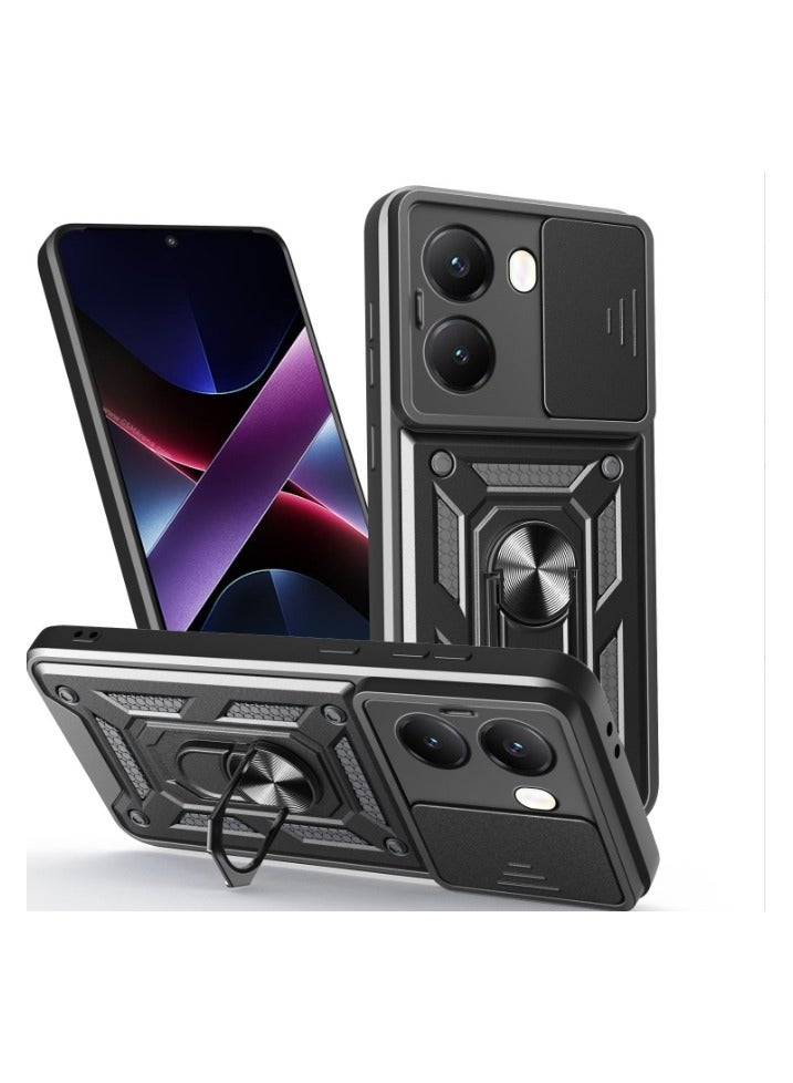 for Xiaomi POCO X7 Pro 5G Case, Slide Camera Lens Cover, Magnetic Ring Holder Kickstand Protective Phone Case for Xiaomi POCO X7 Pro 5G, Black  - Image 1