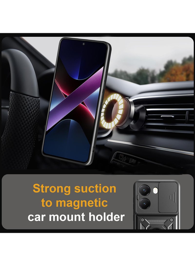 for Xiaomi POCO X7 Pro 5G Case, Slide Camera Lens Cover, Magnetic Ring Holder Kickstand Protective Phone Case for Xiaomi POCO X7 Pro 5G, Black  - Image 2