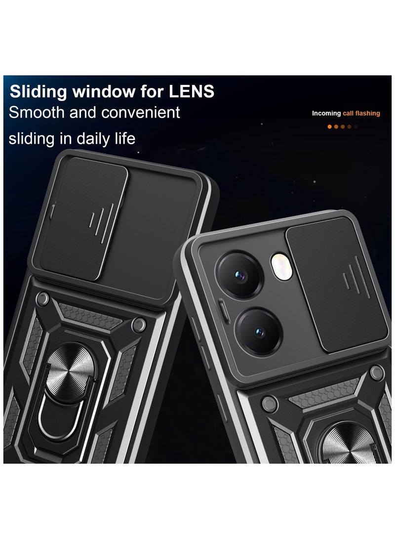 for Xiaomi POCO X7 Pro 5G Case, Slide Camera Lens Cover, Magnetic Ring Holder Kickstand Protective Phone Case for Xiaomi POCO X7 Pro 5G, Black  - Image 4