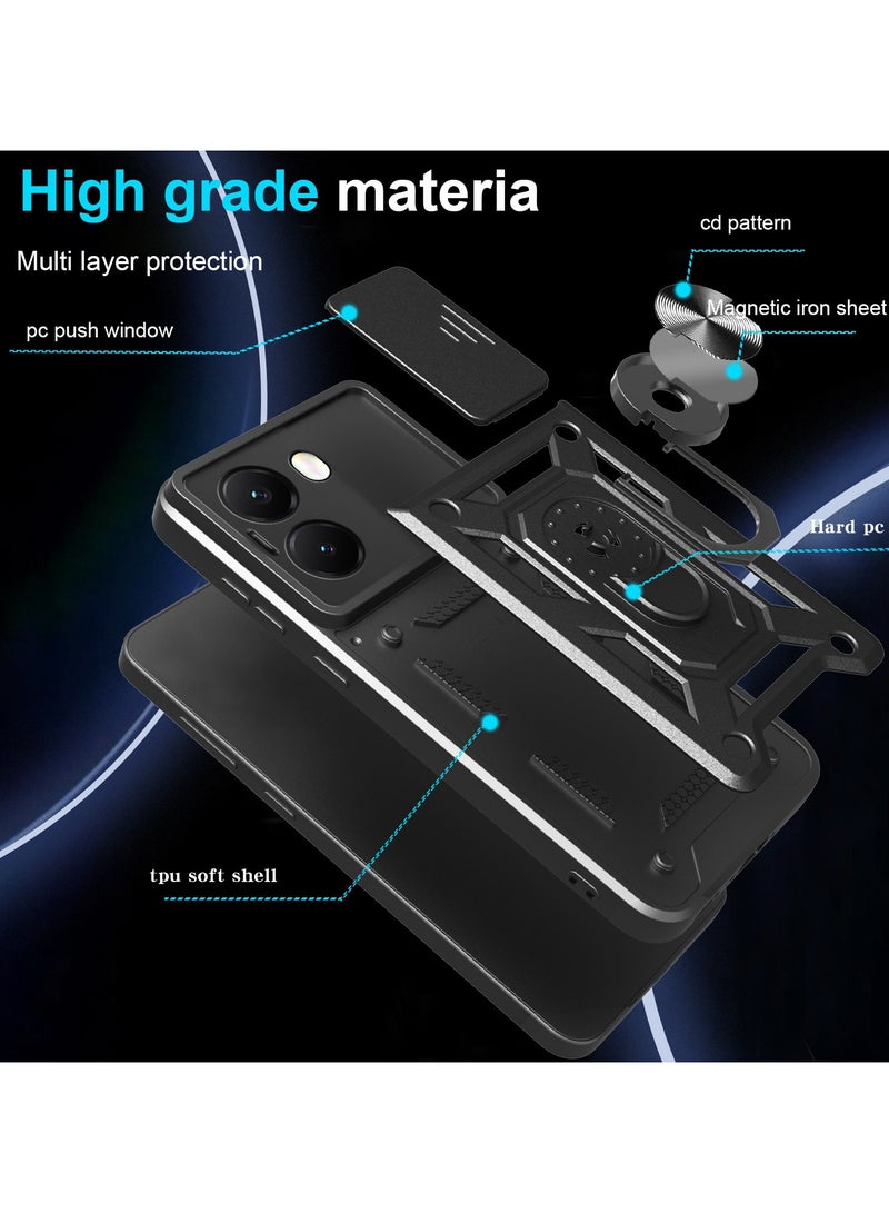for Xiaomi POCO X7 Pro 5G Case, Slide Camera Lens Cover, Magnetic Ring Holder Kickstand Protective Phone Case for Xiaomi POCO X7 Pro 5G, Black  - Image 5