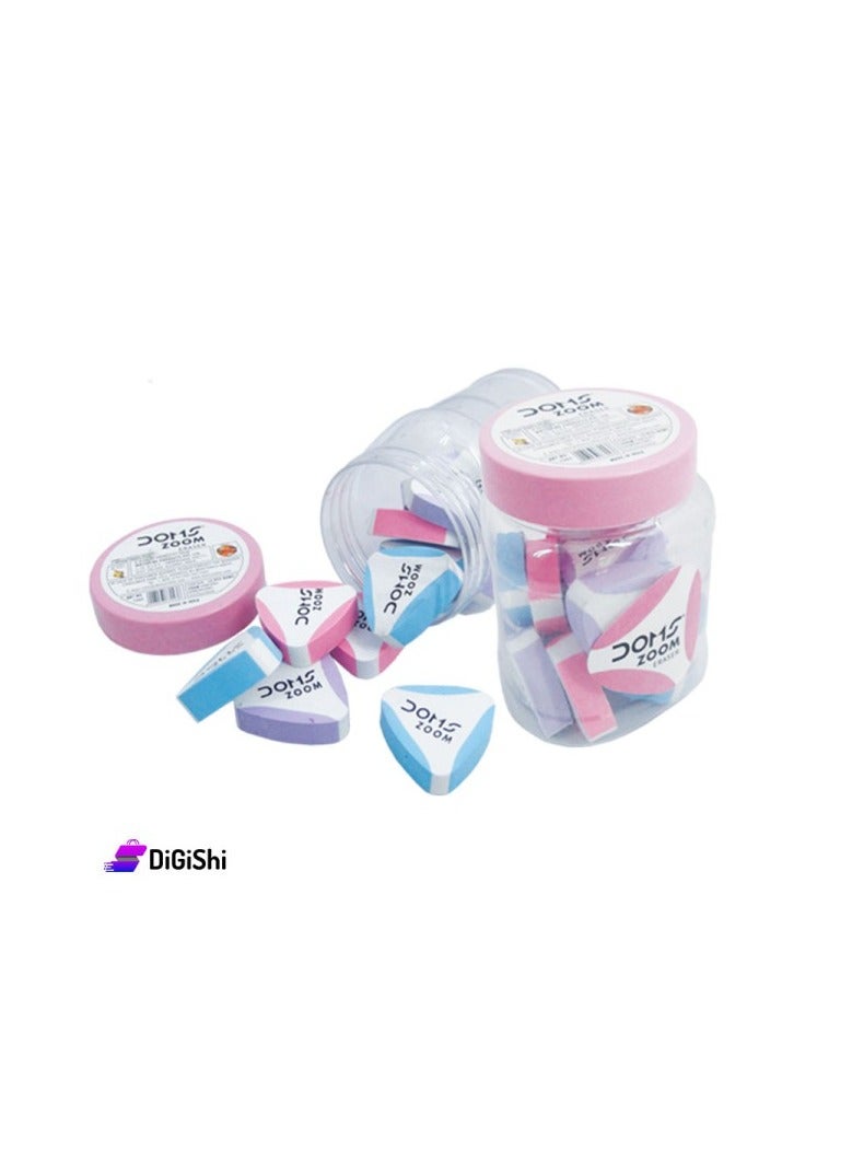 Doms Zoom Triangle Eraser Assorted- 15pcs Plastic Jar