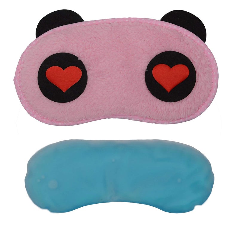 STORE 2508 Store2508 Fabric Eye Mask With Cooling Gel For Sleeping Men Women For Night Deep Sleep PANDA HEART PINK - Image 1