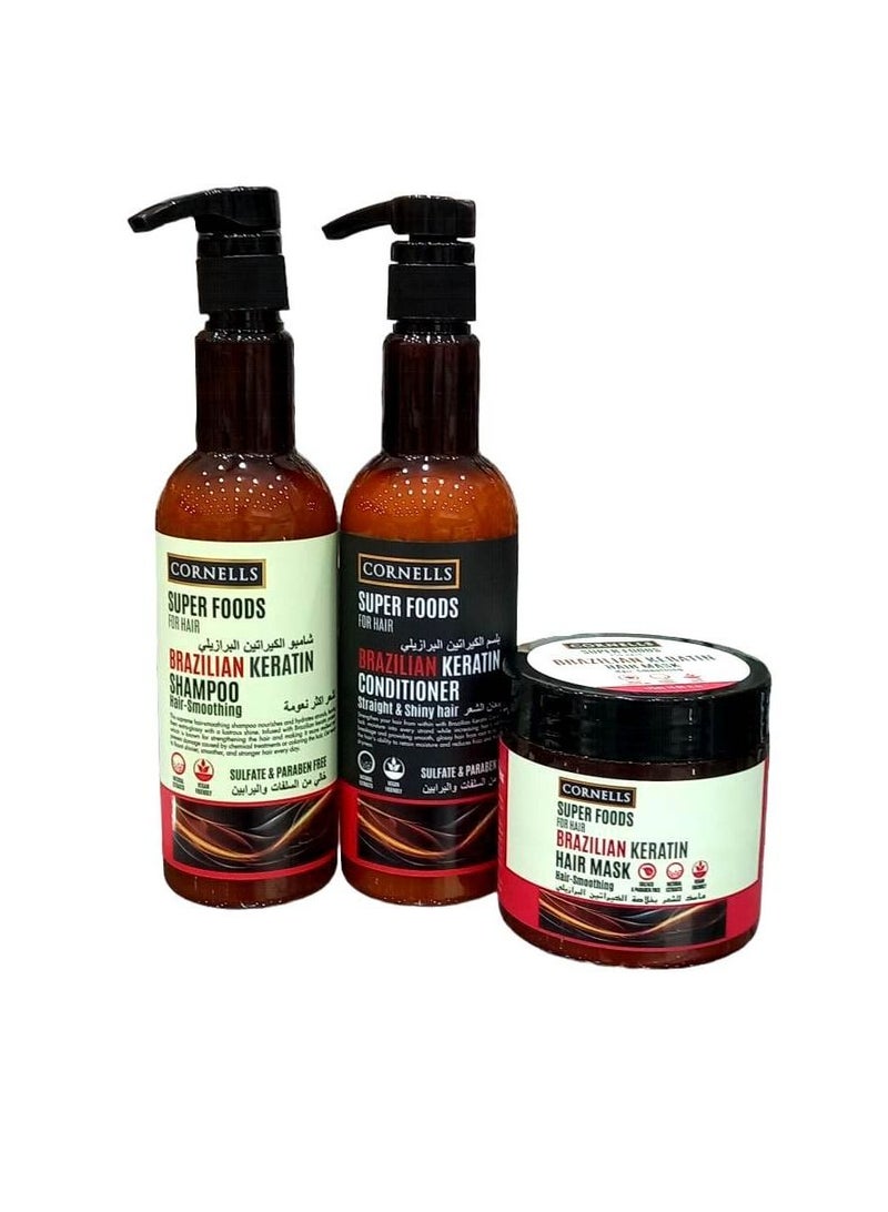 CORNELLS Shampoo 500 ml Conditioner 500 ml and Mask 475 ml with Moroccan Argan Oil and Shea Butter Free of Sulfates and Parabens