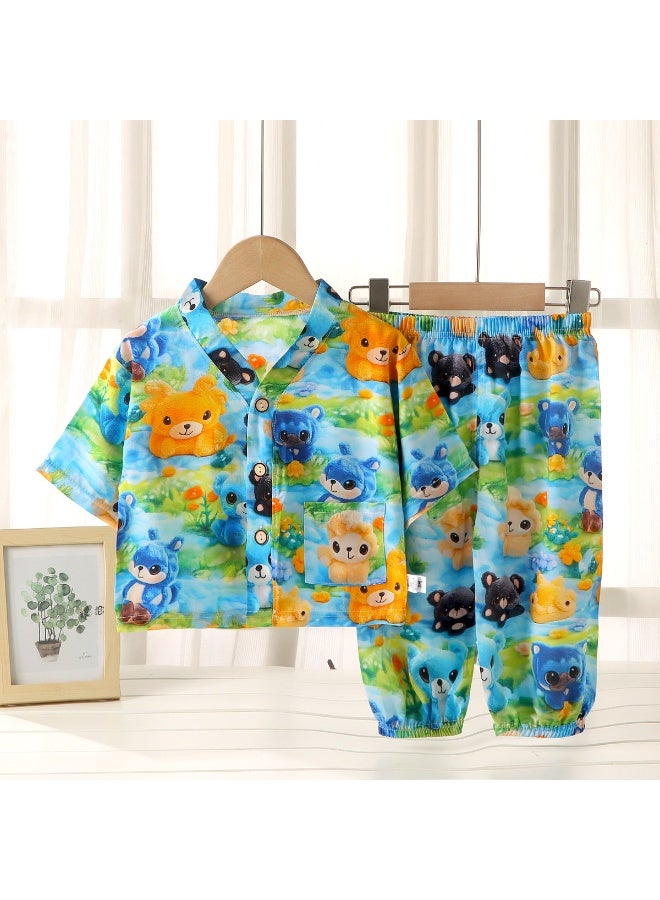 2-Piece Sets Summer Kids Sleepwear  Printed Short Sleeve Pants Cute Comfortable Loungewear Suits Night Clothes - Image 1