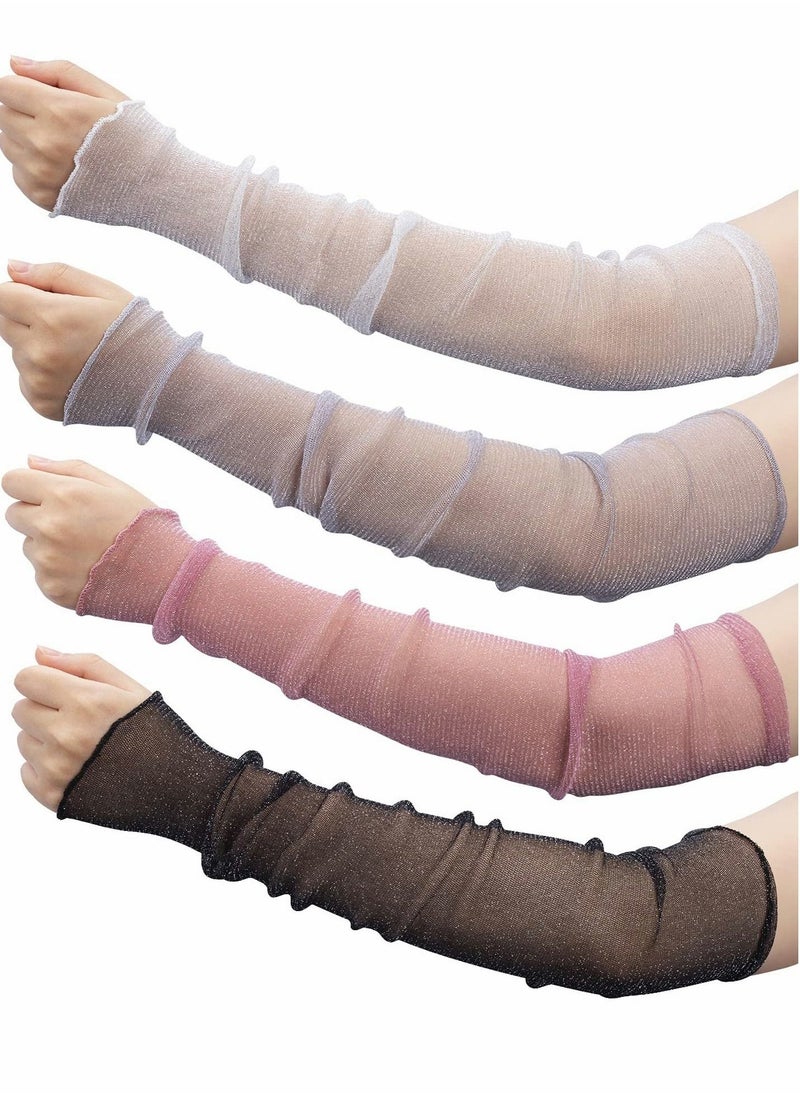 SYOSI Summer Ice Silk Sleeve Lace Sunscreen UV Protection Leg Socks Dual-purpose Sleeves, Suitable for Party Outdoor Sports (4 Pairs Black/White/Grey/Pink) - Image 1