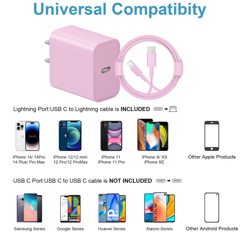 ROMITAZ iPhone Charger Super Fast Charging 20W PD Power Wall Charger with 6FT Charging Cable Compatible iPhone 14/14 Pro Max/13/13 Pro Max/12/12 Pro/12 Pro Max/11/11 Pro iPad(Pink) - Image 4