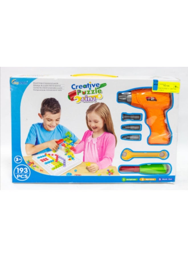 Junior Creative Mosaic Drill Set for Kids with Screwdriver Tool Building Blocks for Toddler Preschool - Image 1
