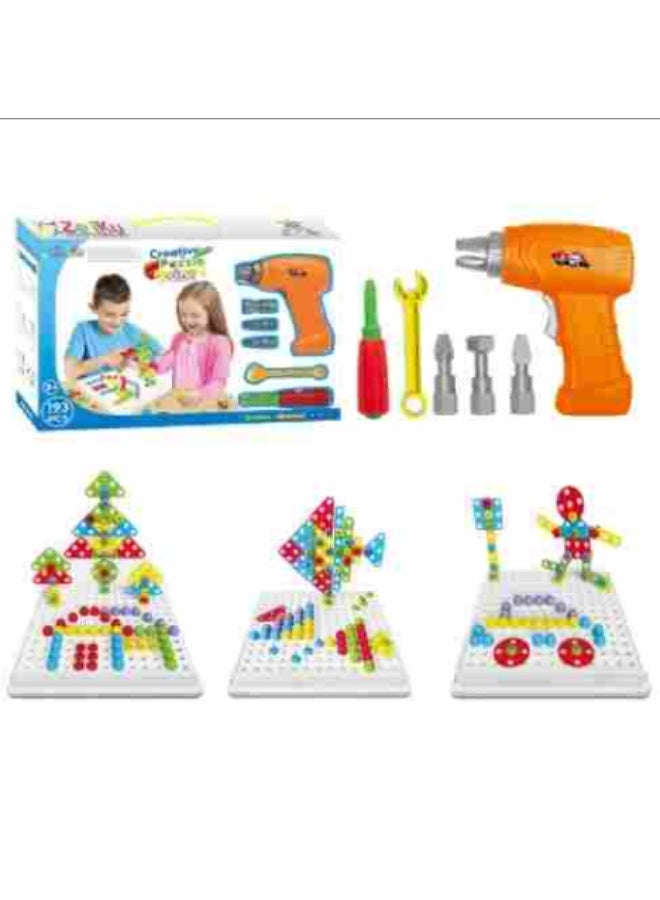 Junior Creative Mosaic Drill Set for Kids with Screwdriver Tool Building Blocks for Toddler Preschool - Image 2