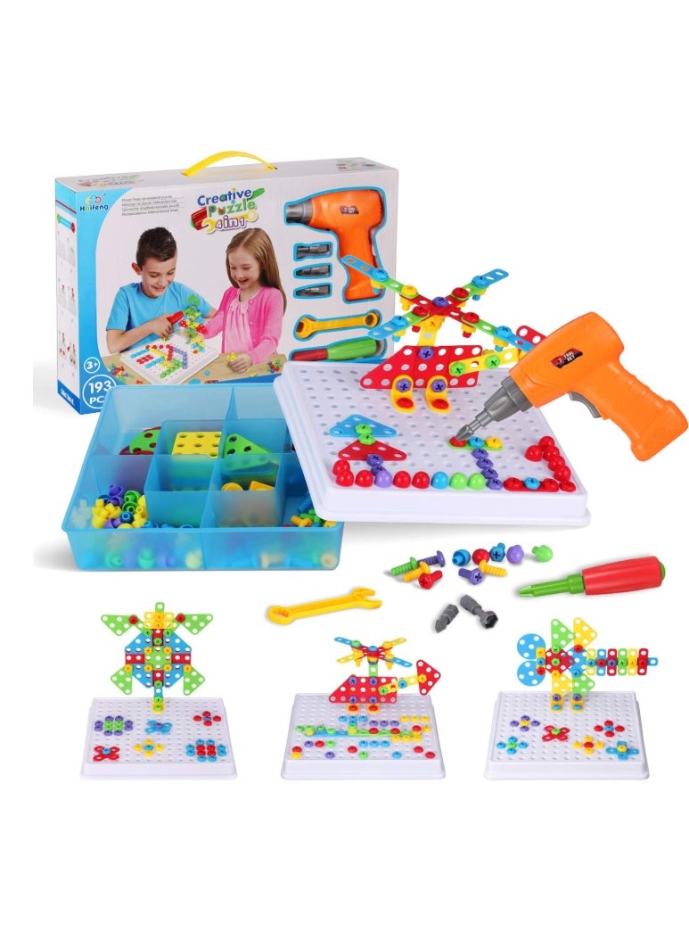 Junior Creative Mosaic Drill Set for Kids with Screwdriver Tool Building Blocks for Toddler Preschool - Image 4