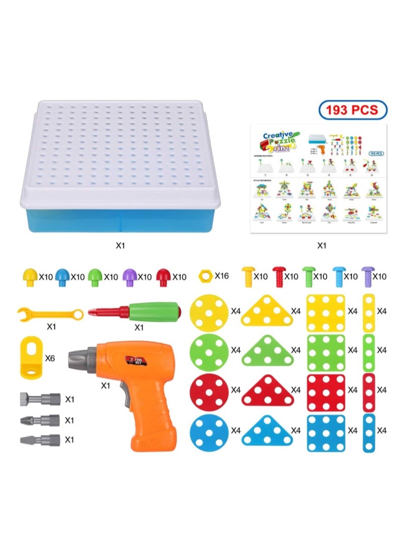 Junior Creative Mosaic Drill Set for Kids with Screwdriver Tool Building Blocks for Toddler Preschool - Image 3