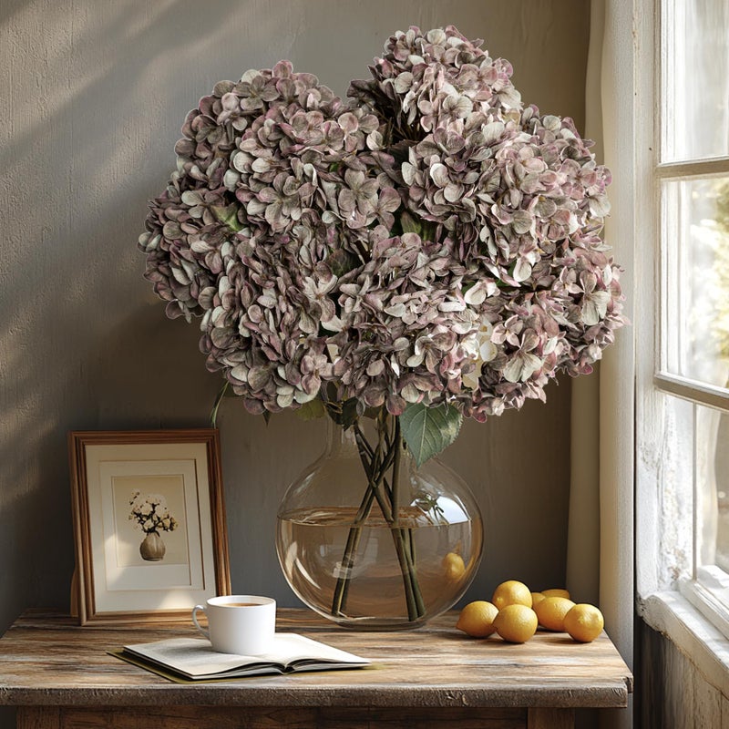 Uqueeten Artificial Flower Fake Silk Hydrangea Heads Bouquet with Stems Bulk for Fall Decoration Table Center Christmas Indoor Outdoor Faux Floral Realistic with Leaves Plants Crafts 8PCS(Brown) - Image 1