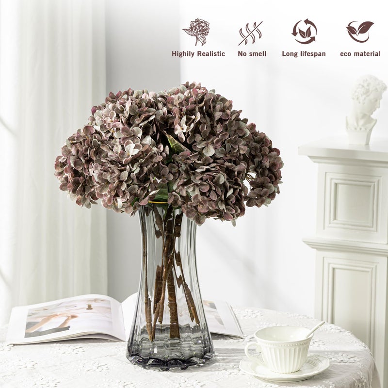 Uqueeten Artificial Flower Fake Silk Hydrangea Heads Bouquet with Stems Bulk for Fall Decoration Table Center Christmas Indoor Outdoor Faux Floral Realistic with Leaves Plants Crafts 8PCS(Brown) - Image 4