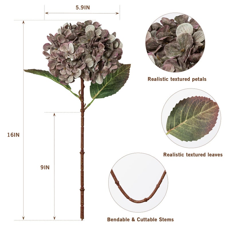 Uqueeten Artificial Flower Fake Silk Hydrangea Heads Bouquet with Stems Bulk for Fall Decoration Table Center Christmas Indoor Outdoor Faux Floral Realistic with Leaves Plants Crafts 8PCS(Brown) - Image 3