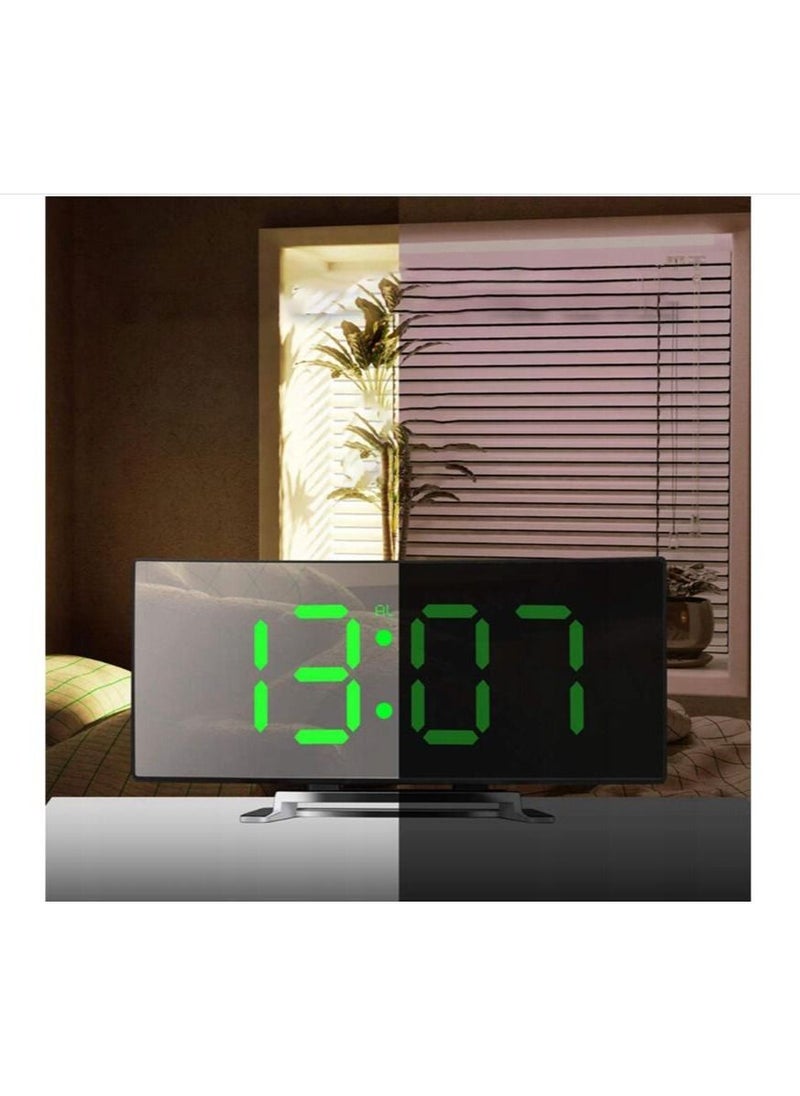 Generic - Vertical Green Letter Electronic Clock LED Alarm Clock Mirror - Image 1