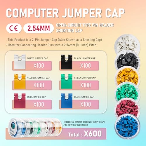 CQRobot 600 Pieces Standard Computer Jumper Caps Header Pin Shunt Short Circuit 2P Connector Open Top 2.54mm. Suitable for Arduino Raspberry Pi PCB PC DVD HDD Motherboard Shorting and Other Items. - Image 2