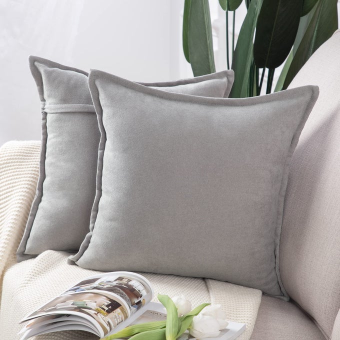 SET OF 2 SHORT CHENILLE THROW PILLOW COVERS 22X22 INCH LIGHT GREY SOFT DECORATIVE CUSHION COVER FOR SOFA BEDROOM PILLOW SHELL